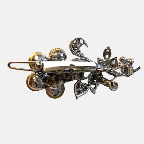 Silver Tone Sparkling Floral Crystal Barrette - Picture 4 of 5